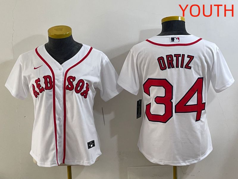 Youth 2025 Boston Red Sox 34 Ortiz White Game Nike MLB Jersey style 1